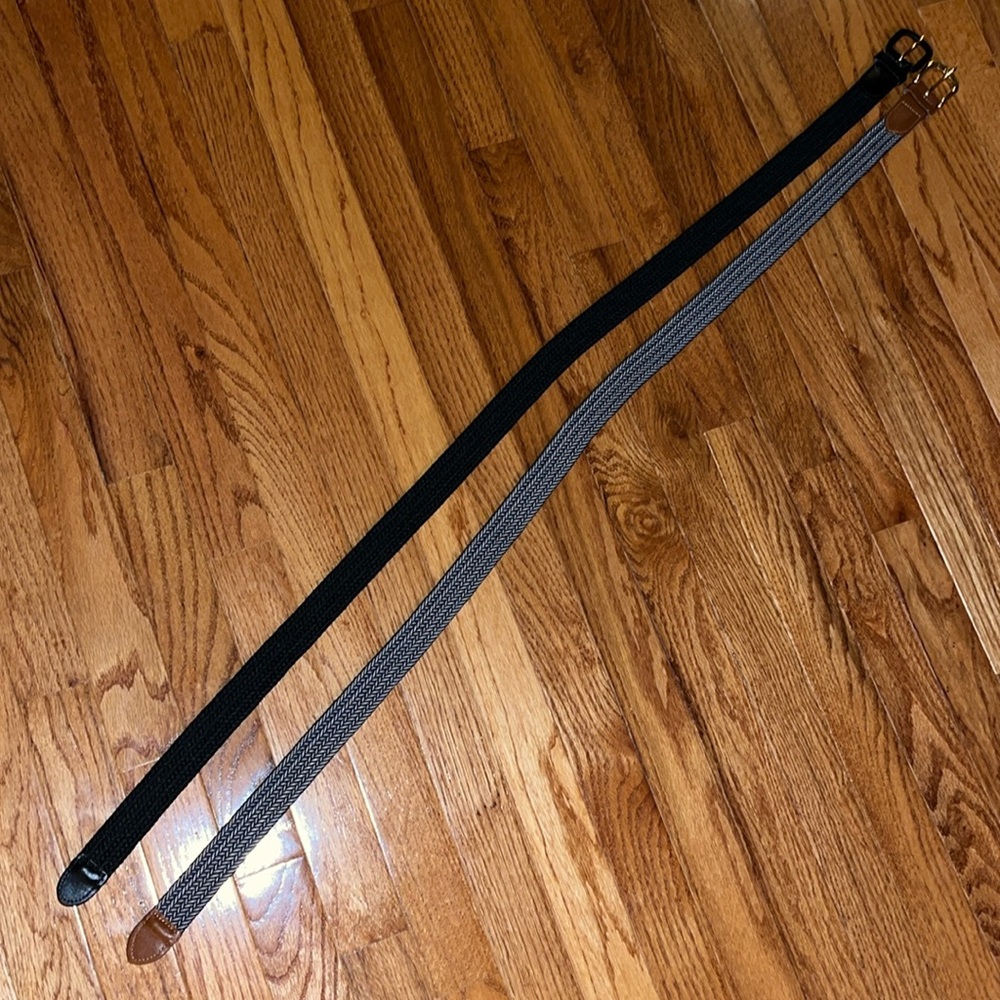 2 BELTS - NAVY BLUE, BROWN & GOLD/BLACK & GOLD